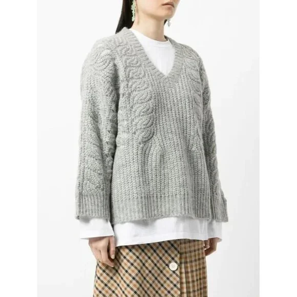 b+ab Women's Size Small Gray Layered Knit Jumper V-Neck Pullover Sweater $395 - Picture 2 of 11